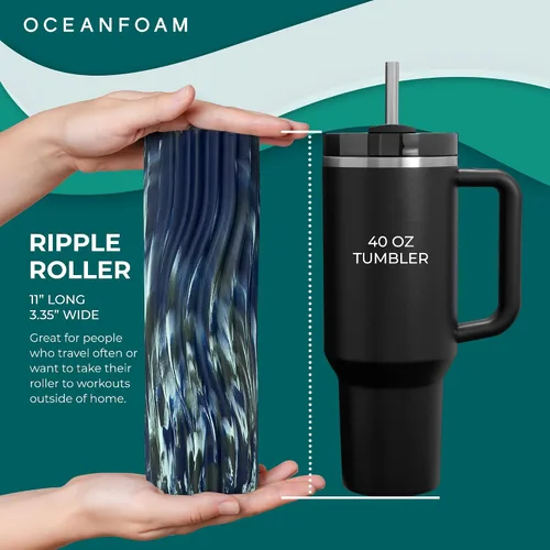 Miniatura 2 de Oceanfoam Ripple - Rodillo de espuma de viaje (11" x 3.35"), mini rodillo de espuma firme para terapia física, masaje de tejido profundo, dolor