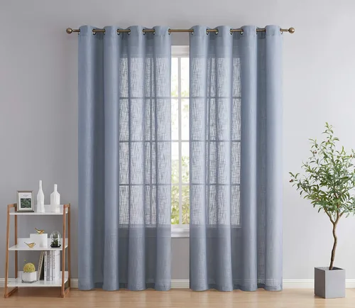Miniatura 10 de HLC.ME - Cortinas de lino sintético con textura semitransparentes que mantienen la privacidad y filtran la luz, con ojales, cortas y de tela delgada
