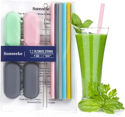 Miniatura 7 de Sunseeke Pajitas de Silicona Reutilizables - Sin Olor, 12 Pajitas Estándar para Beber, 4 Bolsas de Transporte, 2 Cepillos de Limpieza, Silicona