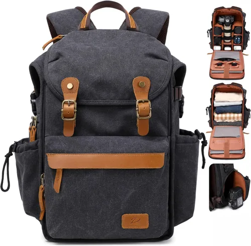 Padwa Lifestyle Mochila negra para cámara – Bolsa profesional para cámara DSLR y UAV, mochila de lona antirrobo para cámara con cubierta para