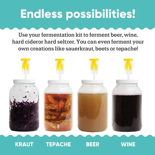 Miniatura 4 de Craft A Brew - Para cerveza casera, vino, sidra y más - Incluye dos frascos fermentadores de vidrio de 1 galón, tapas y esclusas de aire - Tarro