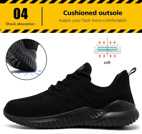 Miniatura 5 de Tinefiy Zapatos de punta de acero para mujer, ligeros, cómodos, antideslizantes, de seguridad, para trabajo, con amortiguación, a prueba