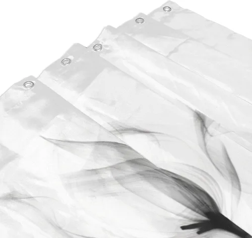 Miniatura 3 de YLATY2596 - Cortina de ducha de flores abstractas para baño, juego de cortina de ducha bohemia floral en blanco y negro, tela transparente, moderna