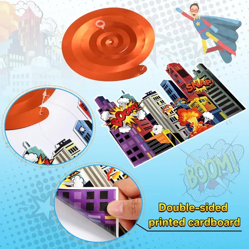 Miniatura 4 de Sumind 54 carteles colgantes con temática de héroe de remolinos de acción de papel de aluminio para el techo, decoración de fiesta para niños, baby