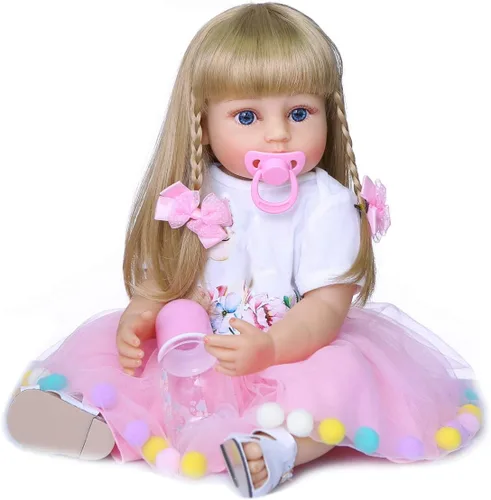 Miniatura 2 de Muñecas de bebé Reborn de 22 pulgadas, cabello rubio, cuerpo completo, vinilo de silicona, ojos azules, vestido rosa, unicornio para niñas, regalos