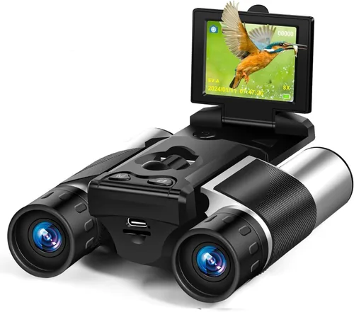 Binoculares de 2 pulgadas con cámara integrada para adultos, zoom óptico 10x, zoom digital 8X, cámara de 40 MP, videos de 2.5 K, prismáticos