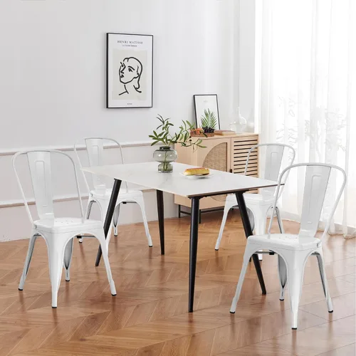 Miniatura 8 de Sillas de comedor, sillas de comedor de metal, juego de 4 para cocina, comedor, bistró, patio, sillas de comedor apilables con respaldo, sillas