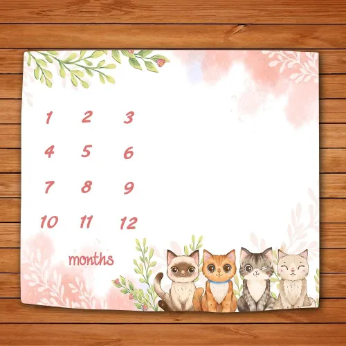 Miniatura 4 de BTXTLY18 - Manta mensual de hitos para niñas, manta de crecimiento de bebés con dibujos animados de animales de dibujos animados rosa primavera