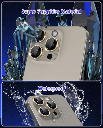 Miniatura 4 de Protector de lente de cámara con purpurina compatible con iPhone 15 Pro/iPhone 15 Pro Max, acrílico transparente más anillo de aleación de aluminio