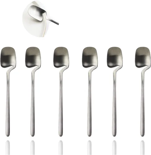 JASHII Cuchara de mermelada de miel, mini cuchara de café de acero inoxidable, cucharadita, 6 piezas (plata mate)