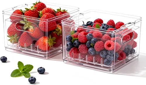 Miniatura 6 de Hogar Transparente PET Frutas Drenaje y Lavado Colador Cajas de almacenamiento de alimentos Contenedores de galletas de plástico organizadores