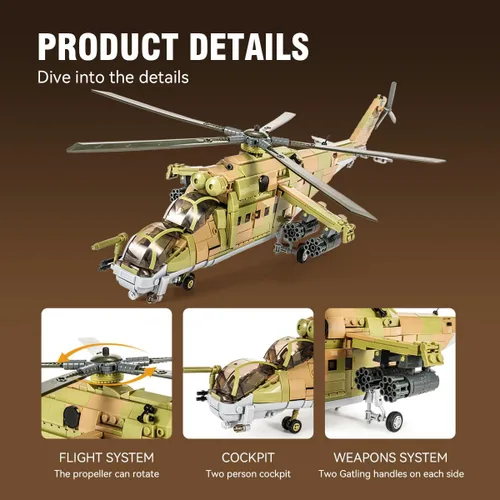 Miniatura 4 de DAHONPA MI-24S Helicóptero de Utilidad Media Militar del Ejército Conjunto de Ladrillos de Construcción de Avión, 850+ Piezas Bloques