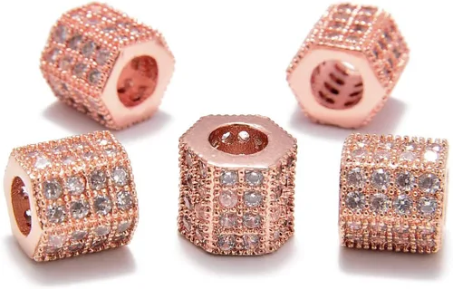 Miniatura 24 de AD Beads Corona de diamantes de imitación de circonita con agujero grande, cuentas espaciadoras (10 unidades, corona transparente sobre oro