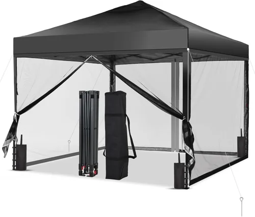 Miniatura 37 de GDY Tienda de campaña desplegable de 10 x 10 pies, gazebo para exteriores con 4 bolsas de arena, toldo fácil de instalar con 3 alturas ajustables