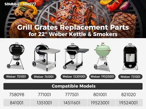 Miniatura 3 de 8835 Rejillas de hierro fundido de 21.5 pulgadas para parrilla Weber Original Kettle Premium de 22 pulgadas, piezas de repuesto para parrilla Weber