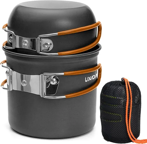 Miniatura 9 de Lixada Juego de utensilios de cocina para camping, portátil, juego de cocina para camping, al aire libre, con estufa, cuchara, tenedor, cortador
