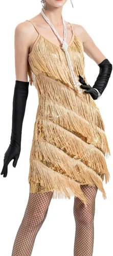 Miniatura 3 de Vestidos de tirantes con flecos y borlas para mujer, ropa de baile a la moda, con accesorios de los años 20