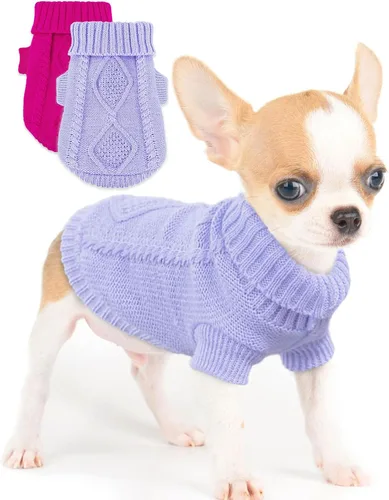 2 piezas de ropa para Chihuahua, suéter para perros pequeños, ropa de primavera y otoño, jersey de cuello alto cálido y grueso para Yorkie, gato,