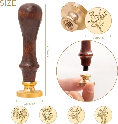 Miniatura 3 de Juego de sellos de cera para flores y plantas, kit de sellos de sellado botánico, rosa romántica, elegante, lavanda, hojas de eucalipto, cosmos
