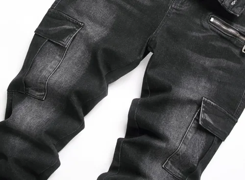 Miniatura 3 de Jeans elásticos ajustados para hombre, jeans ajustados rasgados para hombre, pierna recta, cómodos, cintura flexible, pantalones de mezclilla tipo