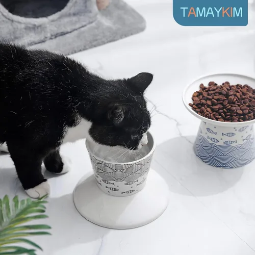 Miniatura 2 de Cuencos de cerámica extra anchos de 6.25 pulgadas para gatos, cuencos de comida y agua para gatos mayores grandes y perros pequeños, base elevada