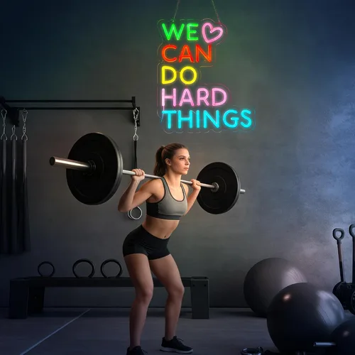 Miniatura 4 de Letrero de neón con texto en inglés «We Can Do Hard Things» para decoración de pared, arte de pared para niños, positivo para aula, regulable