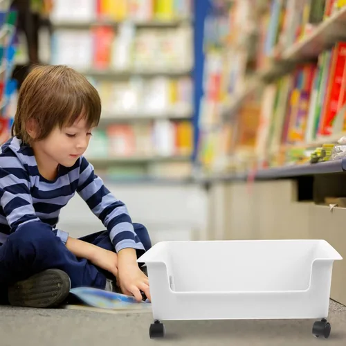 Miniatura 2 de DECHOUS Caja de almacenamiento para libros de escritorio con ruedas, carrito organizador de archivos de plástico, caja de disolay de juguetes