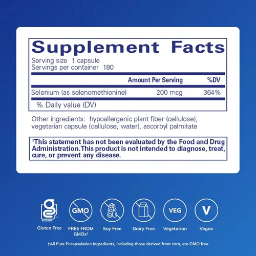 Miniatura 2 de Pure Encapsulations Selenio - 200 mcg - para una función celular saludable, sistema inmunológico y defensas antioxidantes - Suplemento mineral