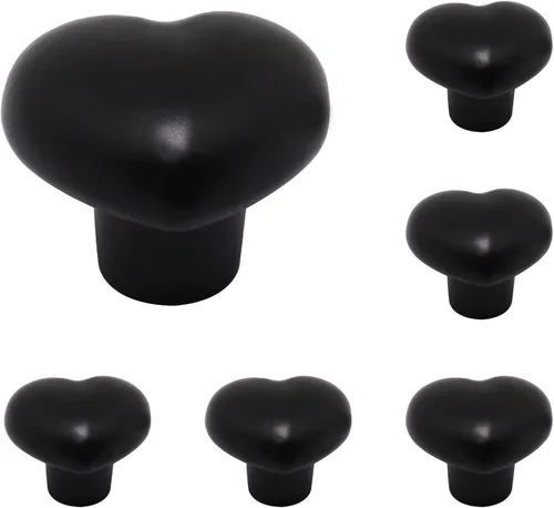 Perillas de cerámica para gabinete, 6 manijas negras en forma de corazón, pomos decorativos para muebles, tiradores de gabinete de cocina, armario,