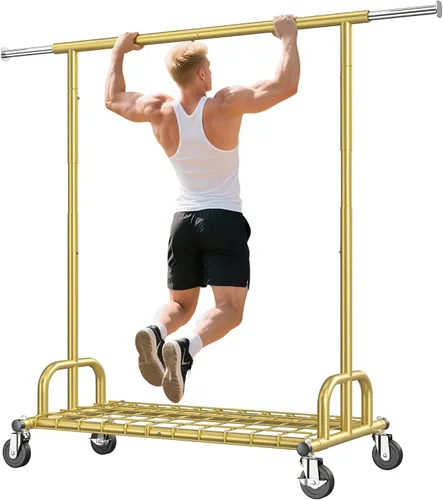 Miniatura 8 de Raybee Perchero de ropa de 76 pulgadas de ancho, resistente con carga de 450 libras, ruedas bloqueables y altura ajustable, perchero para Plata
