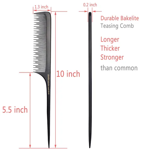 Miniatura 2 de PERFEHAIR Peine para cabello fino, antiestático largo de baquelita, herramienta de peine de cola de rata de baquelita para peinar la espalda
