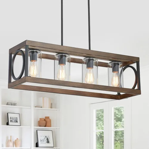 Miniatura 15 de XINGQI Lámpara de araña rectangular moderna, iluminación de isla de cocina de granja, accesorio de luz colgante industrial rústico de 4 luces