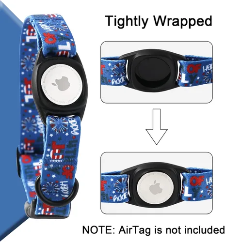 Miniatura 2 de Collar de perro para el 4 de julio, soporte para Airtag de Apple, collares de perro rojos, blancos y azules para perros pequeños, medianos y grandes