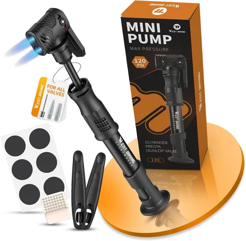Miniatura 8 de Bomba de bicicleta Mini bomba de bicicleta – Bomba de ciclo de aleación de aluminio para válvula Presta y Schrader, bomba de neumáticos de bicicleta