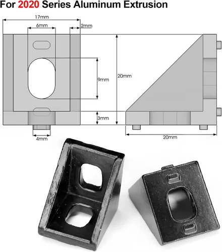 Miniatura 2 de Juego de 20 conectores de perfil de extrusión de aluminio de la serie 2020, 20 soportes de esquina, con 40 tuercas en T y tornillo hexagonal M5×8