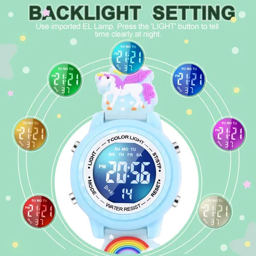 Miniatura 3 de Relojes impermeables de dibujos animados 3D para niños con alarma, los mejores regalos de juguetes para niñas de 3 a 10 años