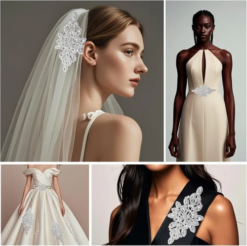 Miniatura 6 de PEARLY JUN Parches de apliques de cristal con diamantes de imitación para bricolaje, con cuentas, ropa de costura para cinturón de boda, vestidos