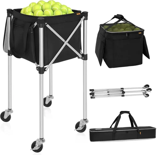 Carrito plegable para pelotas de tenis con capacidad para 180 pelotas de tenis con ruedas, carros de enseñanza deportivos con bolsa de
