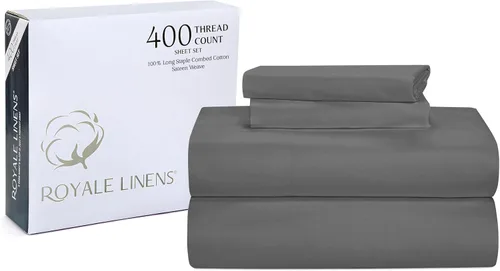 Miniatura 34 de Royale Linens - Juego de sábanas de 400 hilos, 100 % algodón cultivado en EE. UU., 4 piezas, sábana de satén, tamaño Queen - 1 sábana bajera, 1