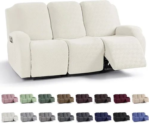 Miniatura 44 de KinCam Fundas para sillón reclinable, fundas elásticas para sillas reclinables, fundas para sofá reclinable de jacquard a rayas, protectores