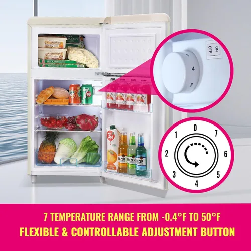 Miniatura 3 de DEMULLER - Refrigerador retro mini de 3.5 pies cúbicos, refrigerador pequeño con congelador superior, refrigerador compacto de tamaño para Blanco