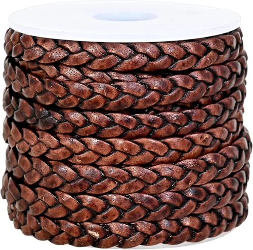 Miniatura 2 de GENIQUE Cordón de cuero trenzado plano de 0.197 in, cuerda de cuero para fabricación de joyas, tiras de cuero, ribete de cuero (16.4 ft)