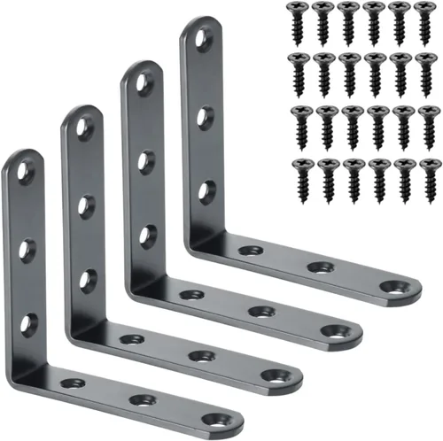Alise 4 soportes en L resistentes, soportes de esquina de 3.2 x 3.2 pulgadas, soportes flotantes negros para estantes, soportes de montaje en pared