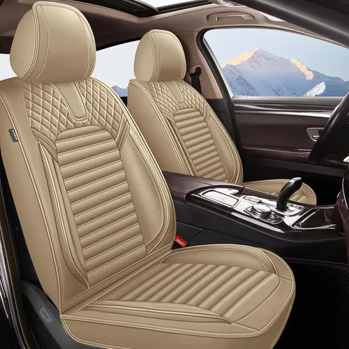 Juego de 2 fundas de asiento delantero de automóvil para Honda Civic 2003-2015, fundas de asiento antideslizantes de cuero Laux impermeables (beige,