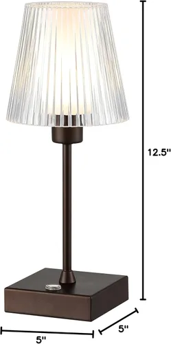 Miniatura 7 de JONATHAN Y JYL7225A - Lámpara LED recargable portátil de bronce aceitado de 12.5 pulgadas, con pantalla acrílica acanalada transparente, regulable