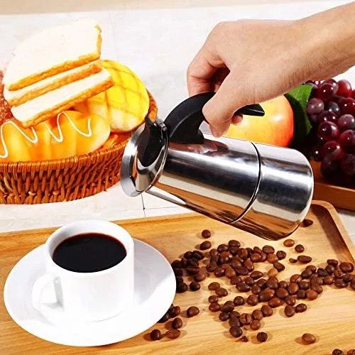Miniatura 3 de 6.8 fl oz de acero inoxidable Mocha Coffee Pot Kettle Stove Top Espresso Make Pot, astilla