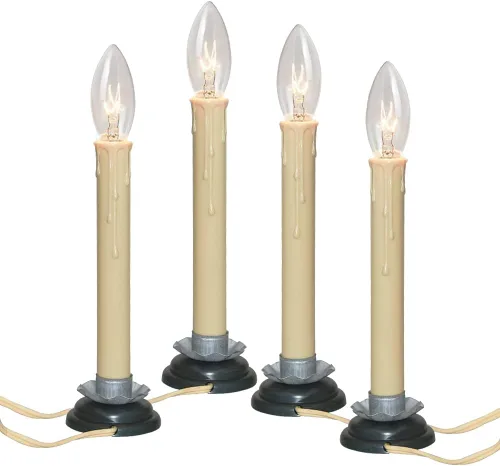 Velas eléctricas de ventana de 7 pulgadas, lámpara de vela de ventana de Navidad con base de hierro de ciruela negra y bombilla de 7 W, luces