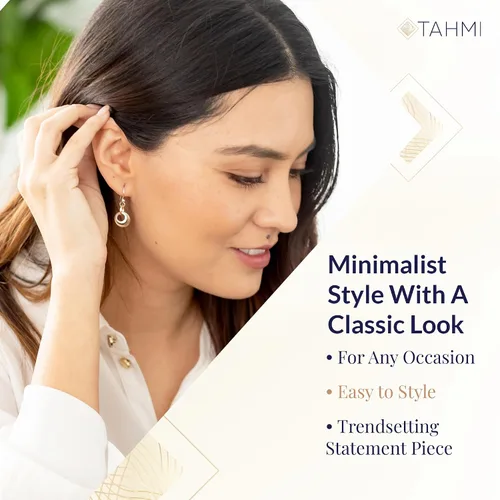 Miniatura 3 de Delicados aretes colgantes de círculo de metal mixto Aretes colgantes minimalistas de oro laminado de 14K y plata esterlina 925 Regalo