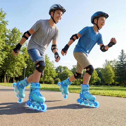 Miniatura 8 de BABY JOY Patines en línea, 4 tamaños ajustables para niños con ruedas iluminadas para niños de 5 a 14 años, divertidos patines iluminadores