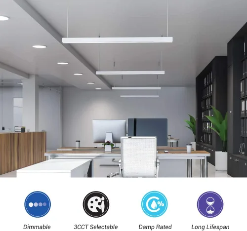 Miniatura 6 de Euri Lighting EUD4-50W103sw-W, Linkable 4FT Dual CCT Lineal Up/Down Light, 50W, 6500lm, 3000K/4000K/5000K, 120-277V, clasificación húmeda, 0-10V